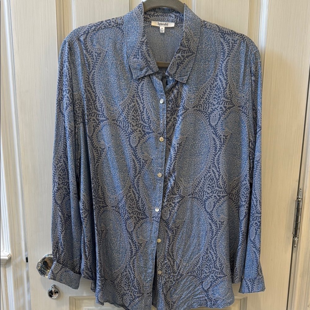 Splendid Blue Button Down Shirt with Paisley Print